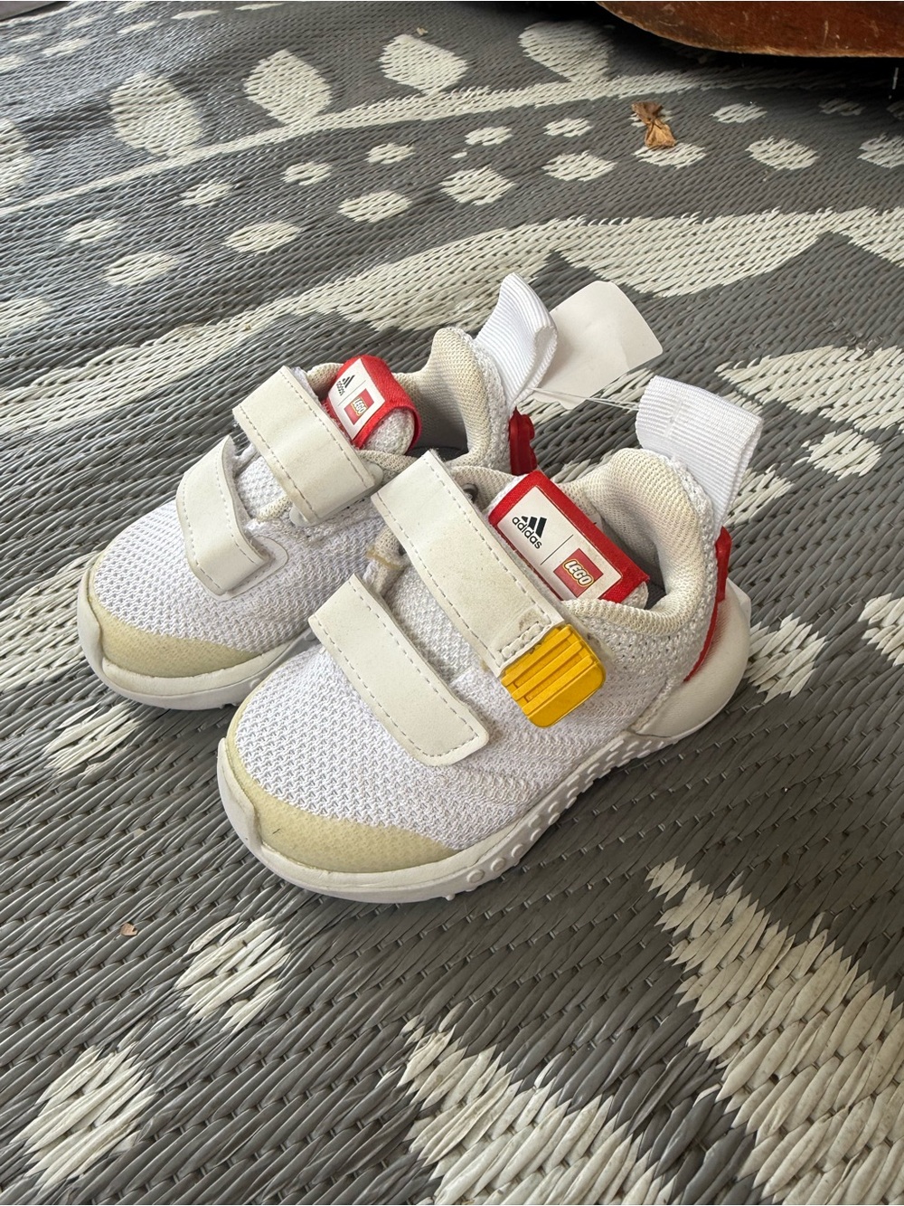 adidas x LEGO Toddler Kids White Sneakers with Red & Yellow Highlights